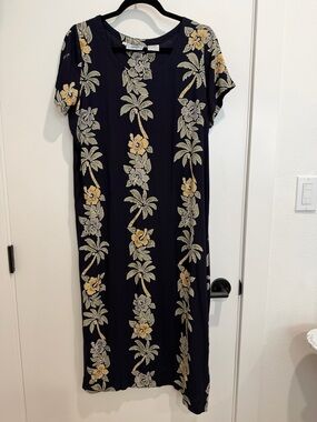 Navy Maxi Dress with Yellow Aloha Floral Print